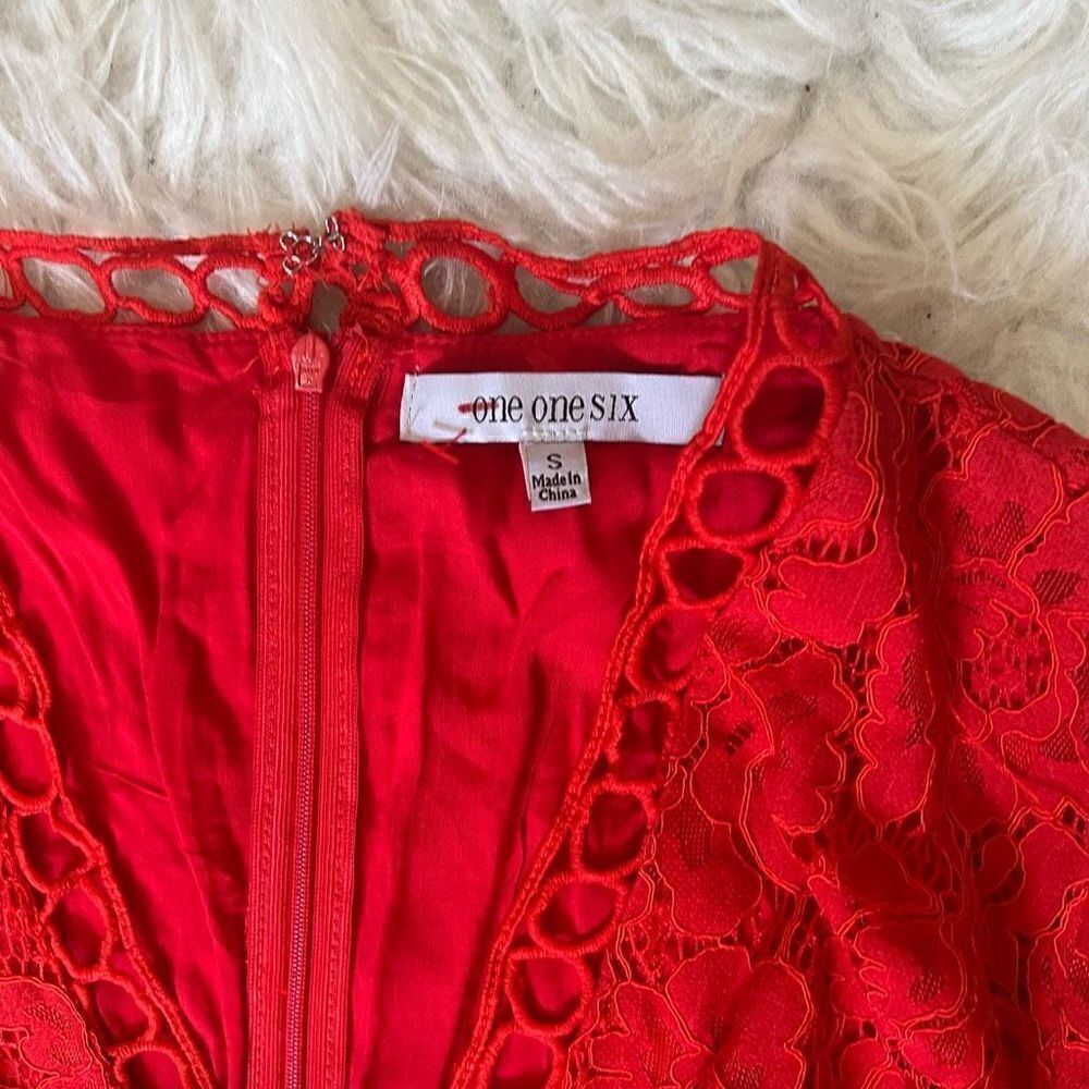 Chic Red Lace Ruffle Mini Dress - Picture 3 of 13